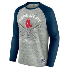 Boston Red Sox Darius Rucker Collection by Fanatics Raw Edge Raglan Long Sleeve Baseball T-Shirt - Heather Gray T-shirts