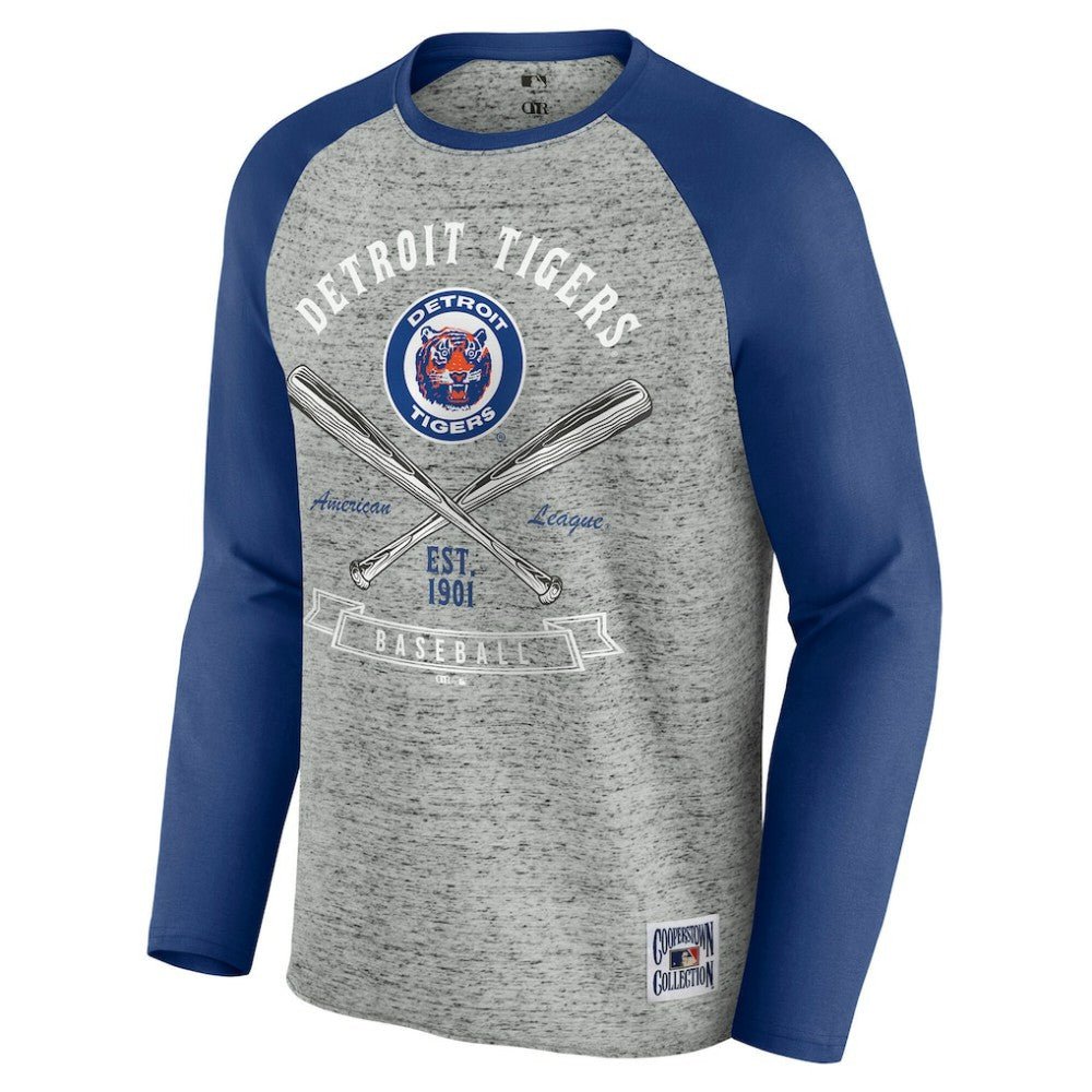 Detroit Tigers Darius Rucker Collection by Fanatics Raw Edge Raglan Long Sleeve Baseball T-Shirt - Heather Gray T-shirts
