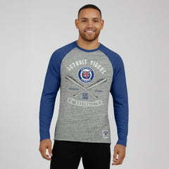 Detroit Tigers Darius Rucker Collection by Fanatics Raw Edge Raglan Long Sleeve Baseball T-Shirt - Heather Gray T-shirts