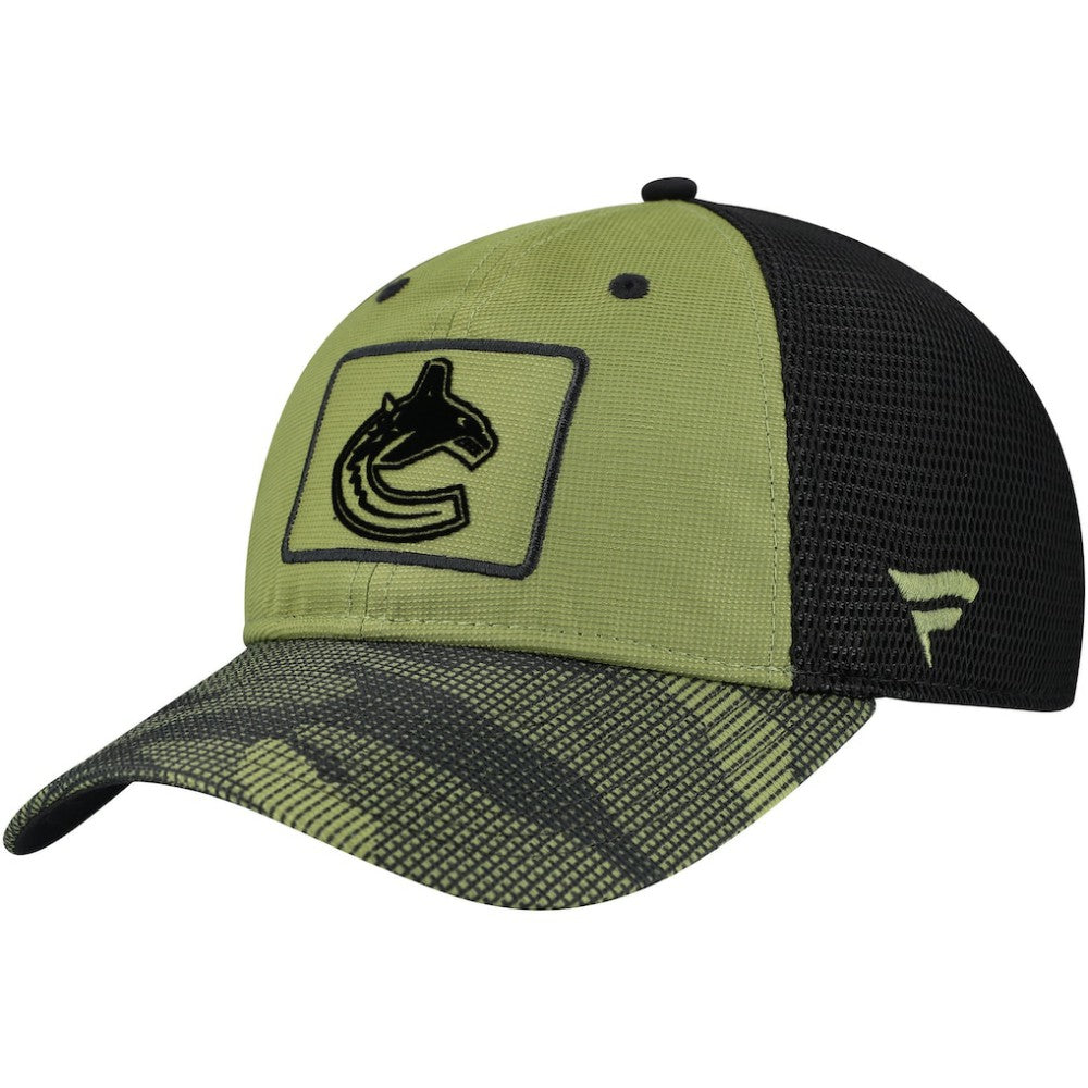 Vancouver Canucks Fanatics Military Appreciation Trucker Adjustable Hat - Olive | US 202682999