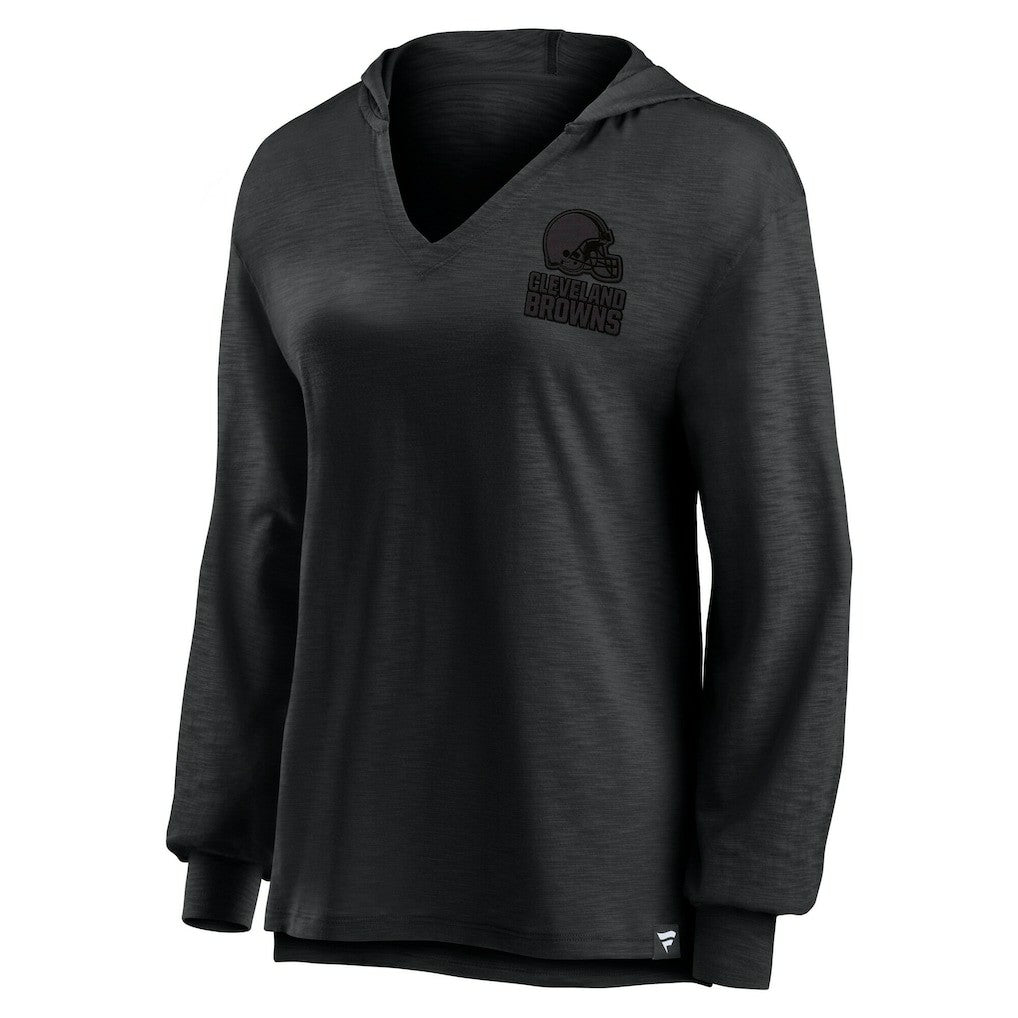 Cleveland Browns Women's Blackout Slub Hoodie V-Neck Long Sleeve T-Shirt