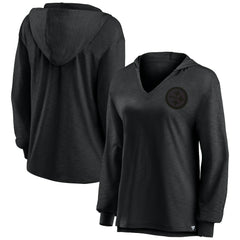 Pittsburgh Steelers Women's Blackout Slub Hoodie V-Neck Long Sleeve T-Shirt