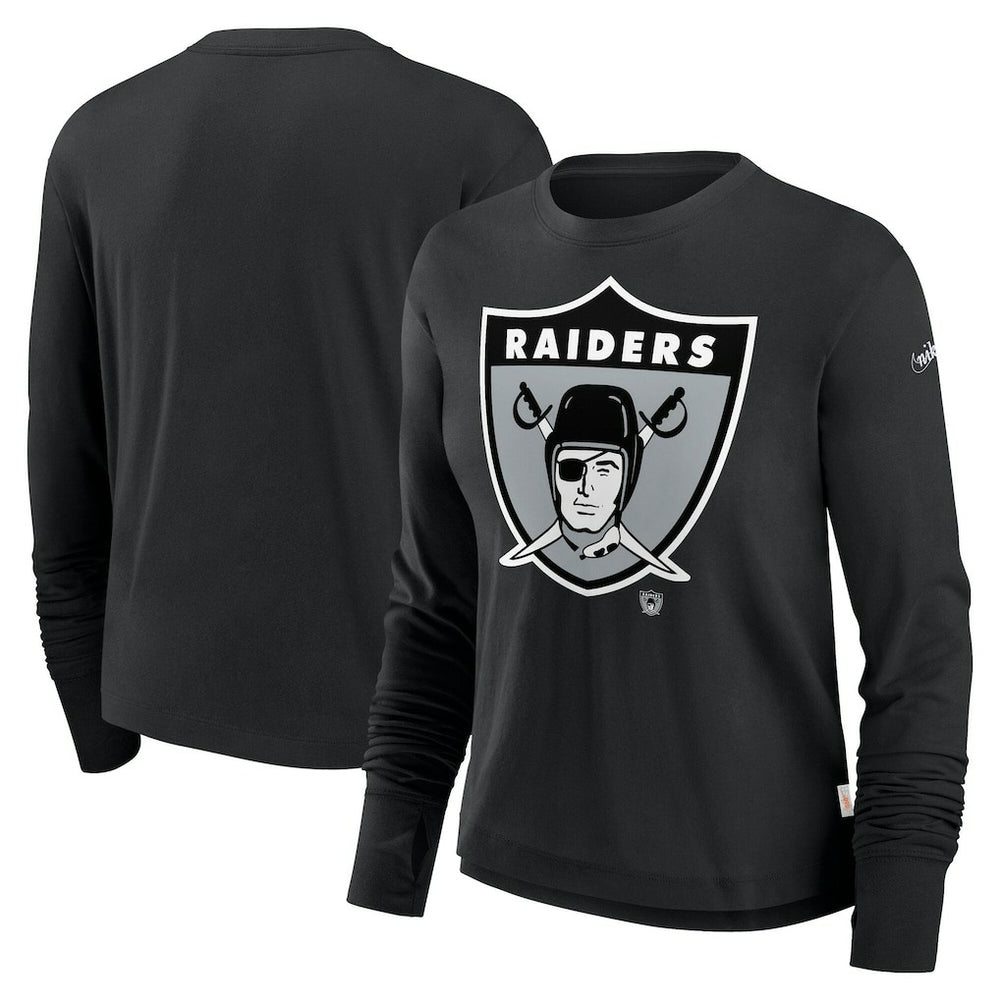 Las Vegas Raiders Women's Large Logo Cropped Long Sleeve Fashion T-Shirt - Black T-shirts