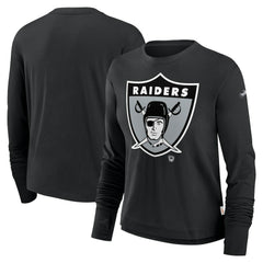Las Vegas Raiders Women's Large Logo Cropped Long Sleeve Fashion T-Shirt - Black T-shirts