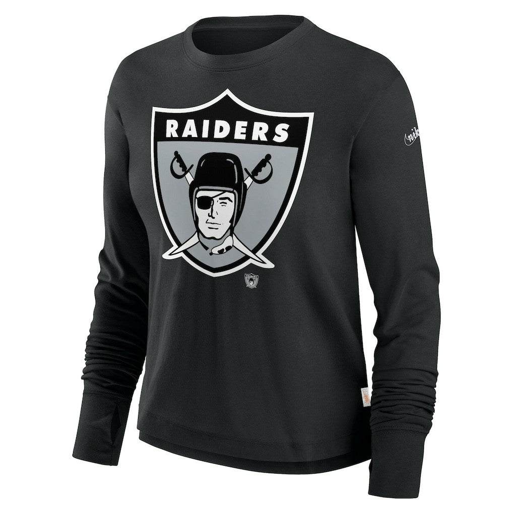 Las Vegas Raiders Women's Large Logo Cropped Long Sleeve Fashion T-Shirt - Black T-shirts
