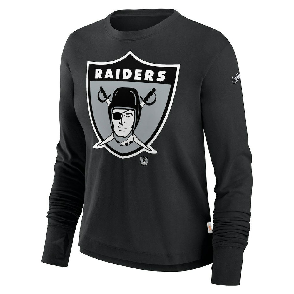 Las Vegas Raiders Women's Large Logo Cropped Long Sleeve Fashion T-Shirt - Black T-shirts