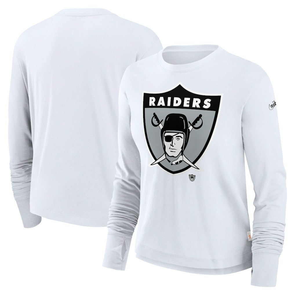 Las Vegas Raiders Women's Large Logo Cropped Long Sleeve Fashion T-Shirt - White T-shirts