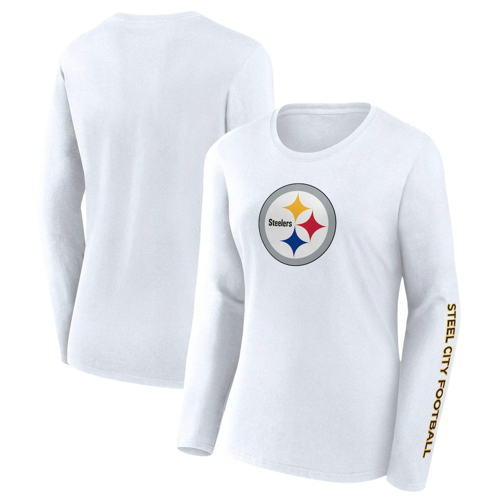 Pittsburgh Steelers Women's Long Sleeve T-Shirt - White T-shirts