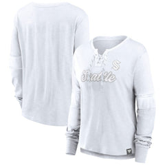 Seattle Kraken Fanatics Women's White Out Lace-Up Fashion Long Sleeve T-Shirt | US 202683375
