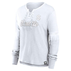 Seattle Kraken Fanatics Women's White Out Lace-Up Fashion Long Sleeve T-Shirt | US 202683375