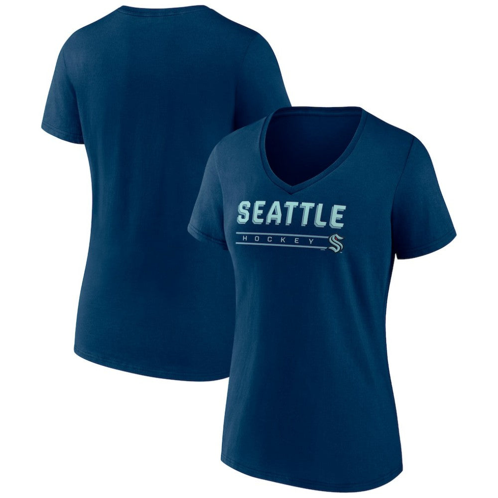 Seattle Kraken Fanatics Women's V-Neck T-Shirt - Deep Sea Blue | US 202683616