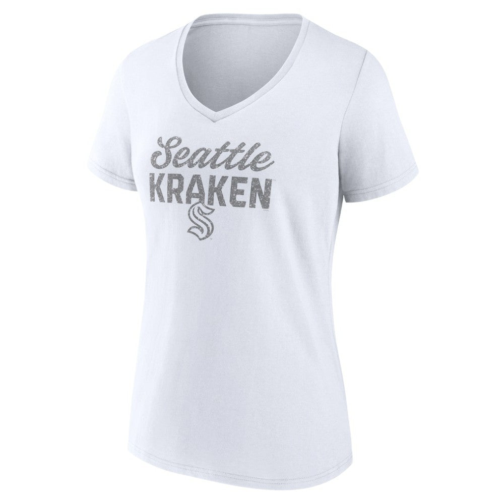 Seattle Kraken Fanatics Women's White Out V-Neck T-Shirt | US 202683647