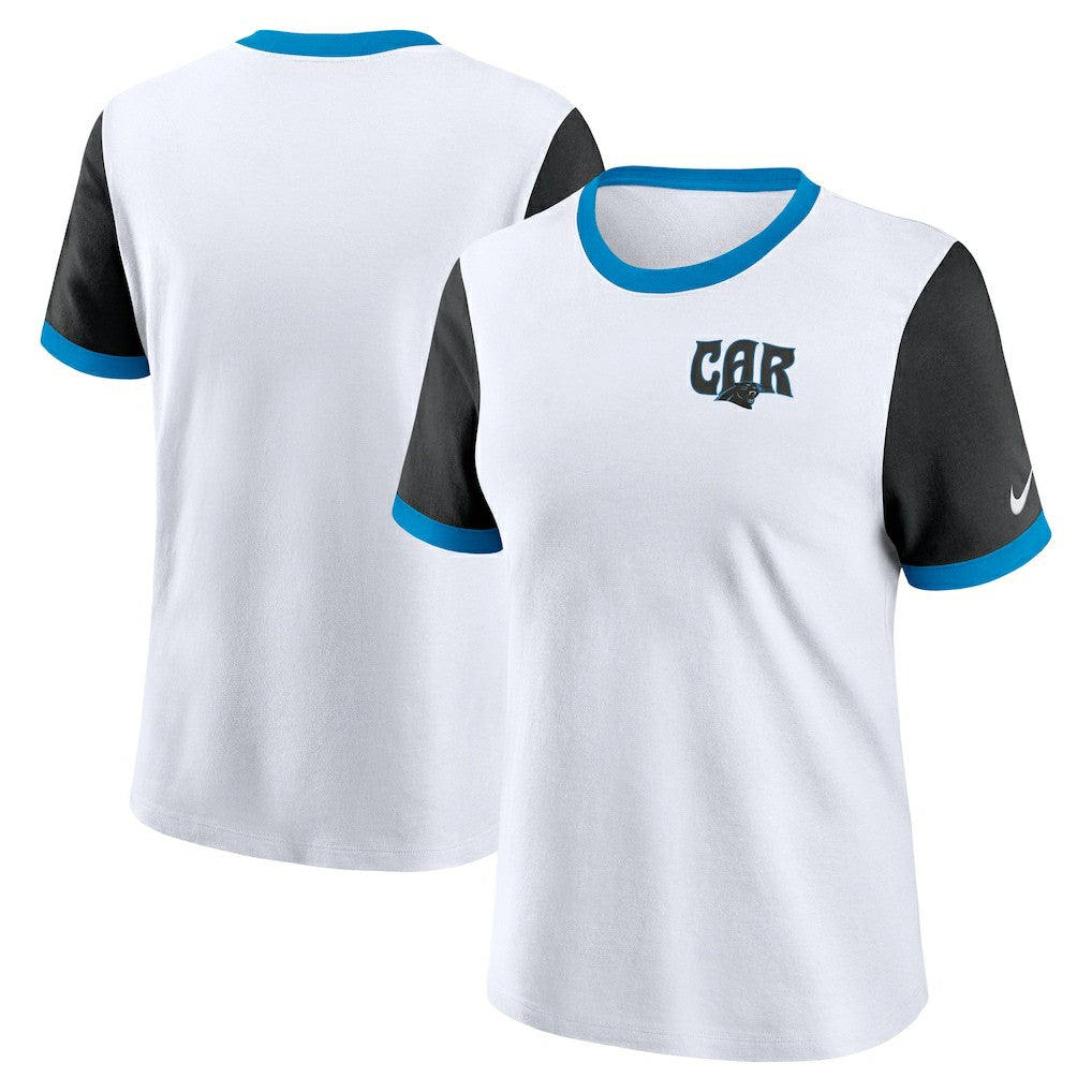 Carolina Panthers Women's Rewind Ringer Tri-Blend T-Shirt - White T-shirts