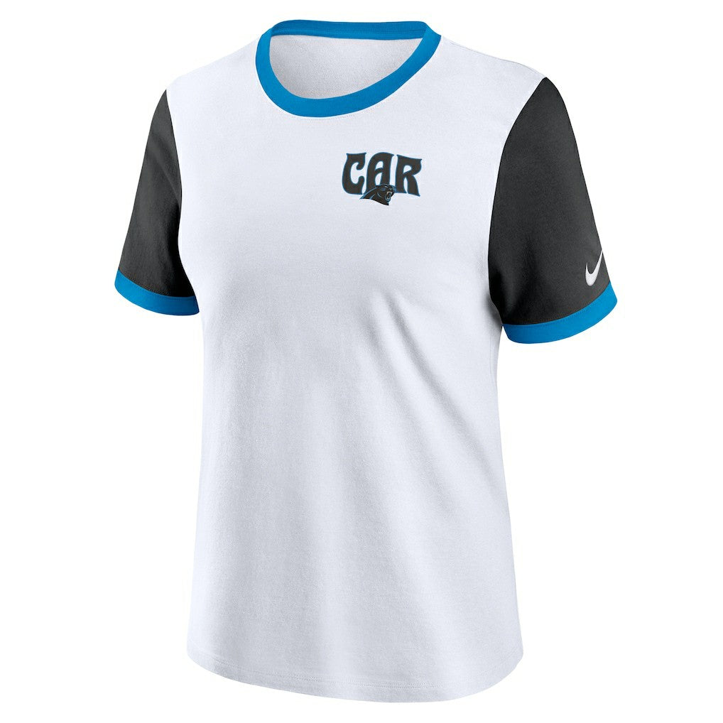 Carolina Panthers Women's Rewind Ringer Tri-Blend T-Shirt - White T-shirts