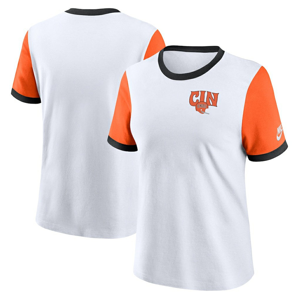 Cincinnati Bengals Women's Rewind Ringer Tri-Blend T-Shirt - White T-shirts