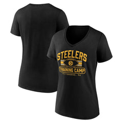 Pittsburgh Steelers Women's Training Camp Stripe V-Neck T-Shirt - Black T-shirts