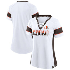 Cleveland Browns Women's Athena Lace-Up V-Neck T-Shirt - White T-shirts