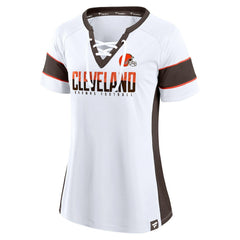Cleveland Browns Women's Athena Lace-Up V-Neck T-Shirt - White T-shirts