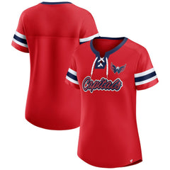 Washington Capitals Fanatics Women's Iconic Athena Lace-Up T-Shirt - Red | US 202683983