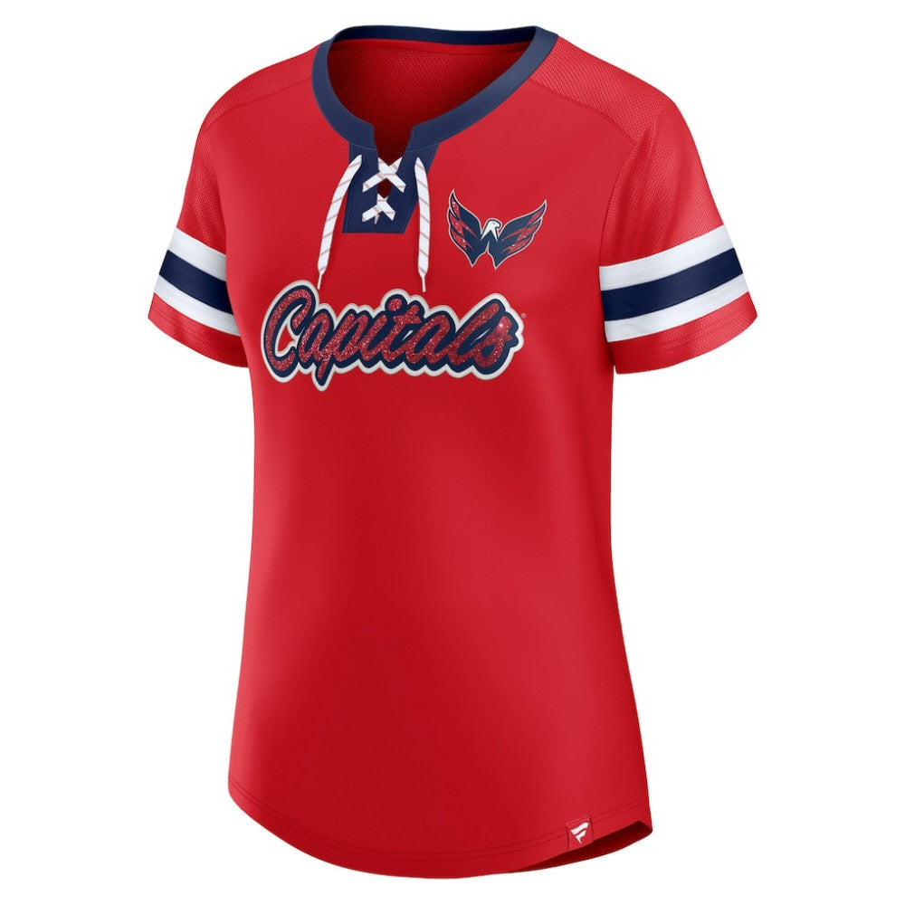 Washington Capitals Fanatics Women's Iconic Athena Lace-Up T-Shirt - Red | US 202683983