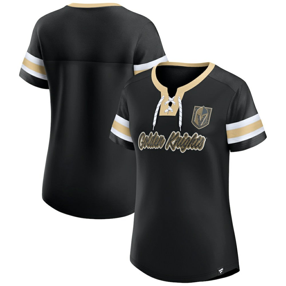 Vegas Golden Knights Fanatics Women's Iconic Athena Lace-Up T-Shirt - Black | US 202683985