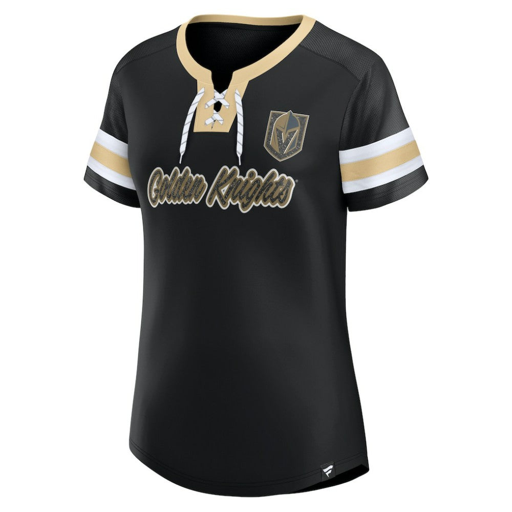 Vegas Golden Knights Fanatics Women's Iconic Athena Lace-Up T-Shirt - Black | US 202683985