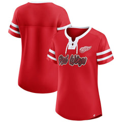 Detroit Red Wings Fanatics Women's Iconic Athena Lace-Up T-Shirt - Red | US 202683986
