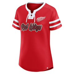 Detroit Red Wings Fanatics Women's Iconic Athena Lace-Up T-Shirt - Red | US 202683986