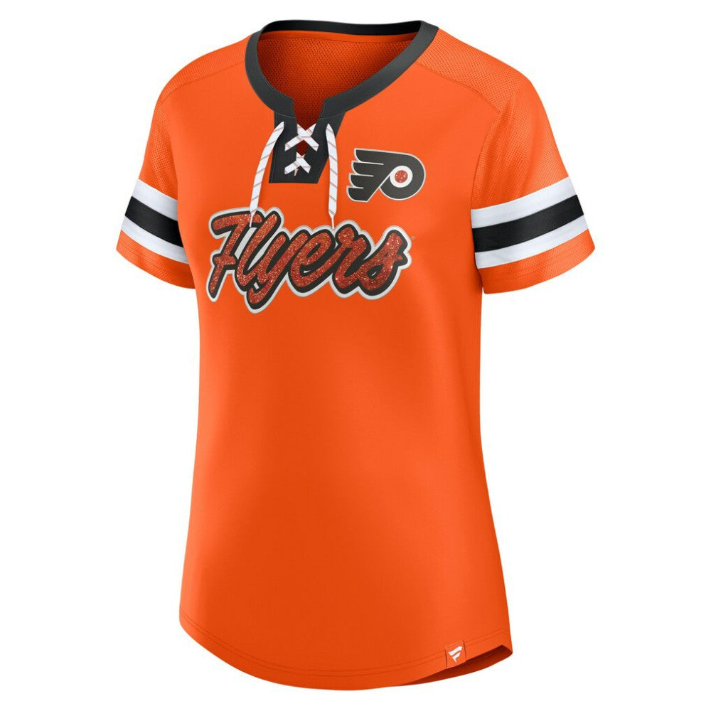 Philadelphia Flyers Fanatics Women's Iconic Athena Lace-Up T-Shirt - Orange | US 202683989