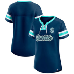 Seattle Kraken Fanatics Women's Iconic Athena Lace-Up T-Shirt - Deep Sea Blue | US 202683991