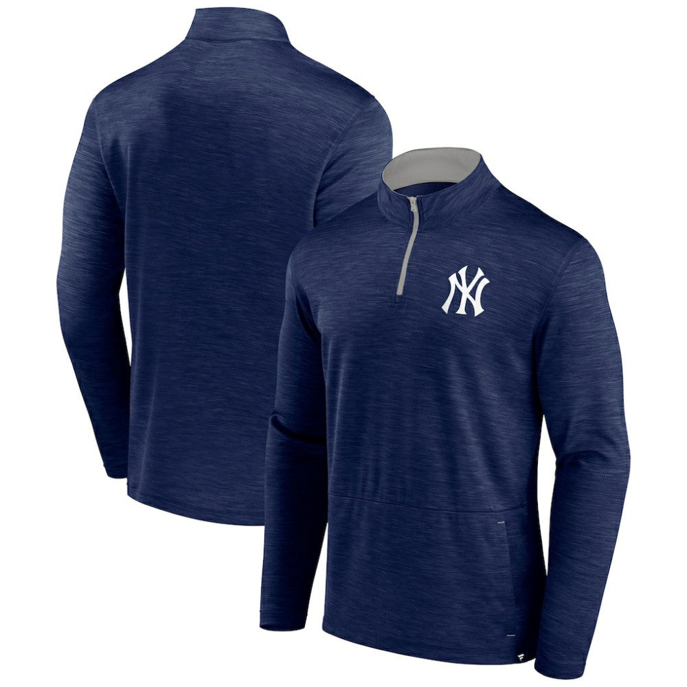 New York Yankees Fanatics Fundamentals Quarter-Zip Pullover - Heather Navy Pullover