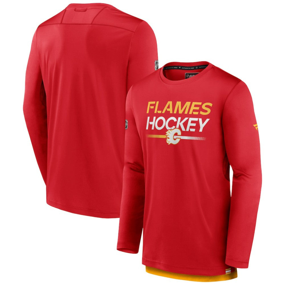 Calgary Flames Fanatics Authentic Pro Tech Long Sleeve T-Shirt - Red | US 202688393