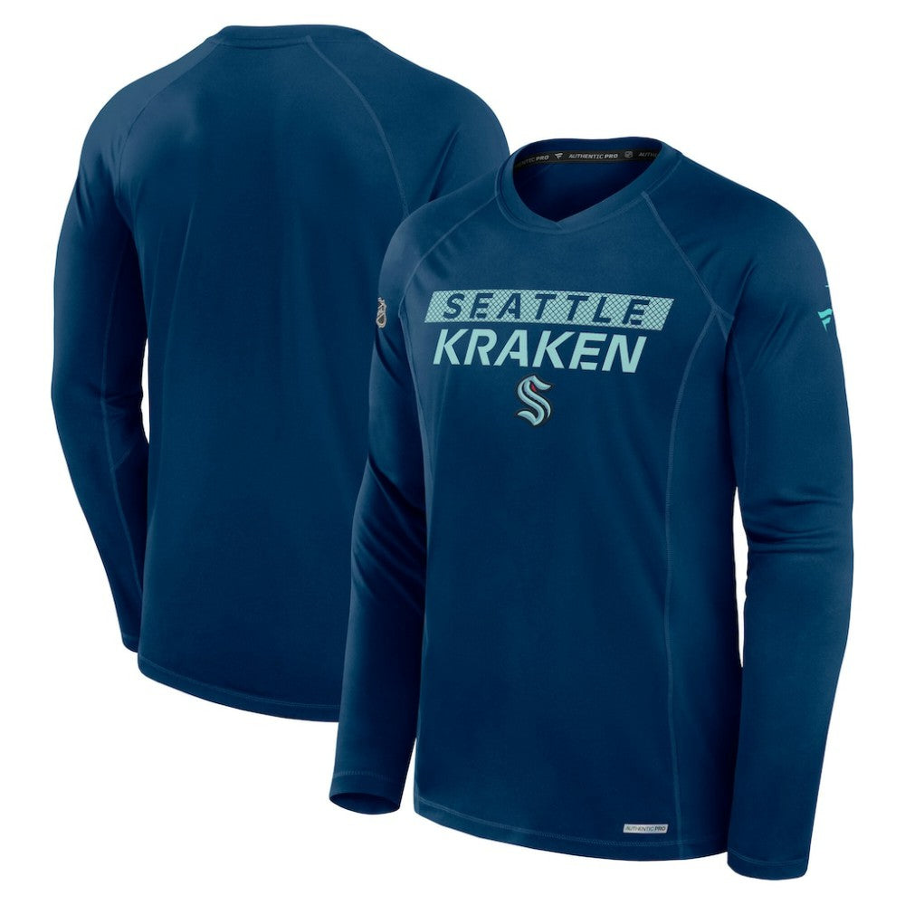 Seattle Kraken Fanatics Authentic Pro Rink Tech Raglan Long Sleeve T-Shirt - Deep Sea Blue | US 202688480