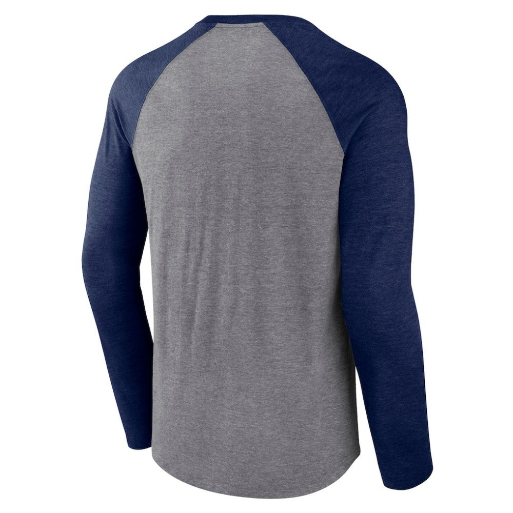 Pittsburgh Penguins Fanatics Goal Crease Raglan Tri-Blend Long Sleeve T-Shirt - Heather Gray/Heather Navy | US 202688696