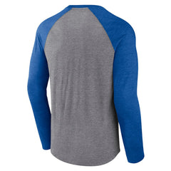 St. Louis Blues Fanatics Goal Crease Raglan Tri-Blend Long Sleeve T-Shirt - Heather Gray/Heather Blue | US 202688699