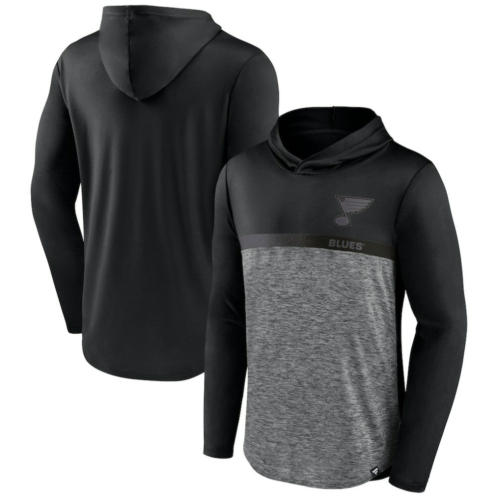 St. Louis Blues Fanatics Iconic Defender Pullover Hoodie - Black/Heather Charcoal | US 202689272