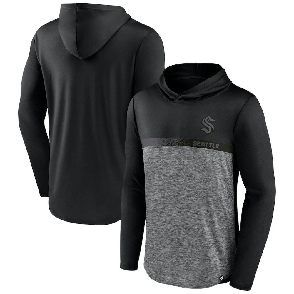 Seattle Kraken Fanatics Iconic Defender Pullover Hoodie - Black/Heather Charcoal | US 202689274