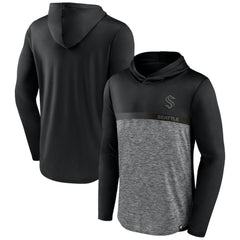 Seattle Kraken Fanatics Iconic Defender Pullover Hoodie - Black/Heather Charcoal | US 202689274