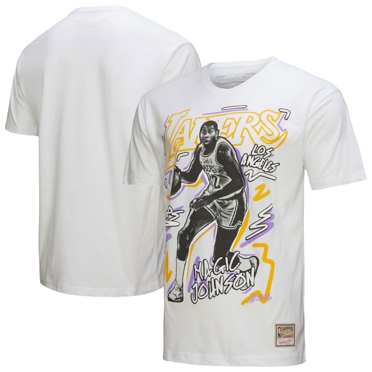 Magic Johnson Los Angeles Lakers Hardwood Classics Chalked Up T-Shirt White - Mitchell & Ness