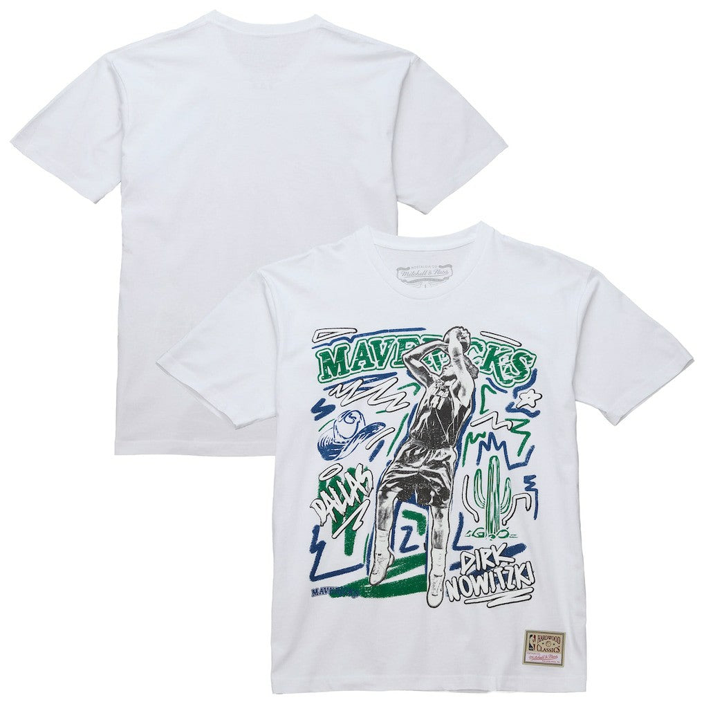 Dirk Nowitzki Dallas Mavericks Hardwood Classics Chalked Up T-Shirt White - Mitchell & Ness