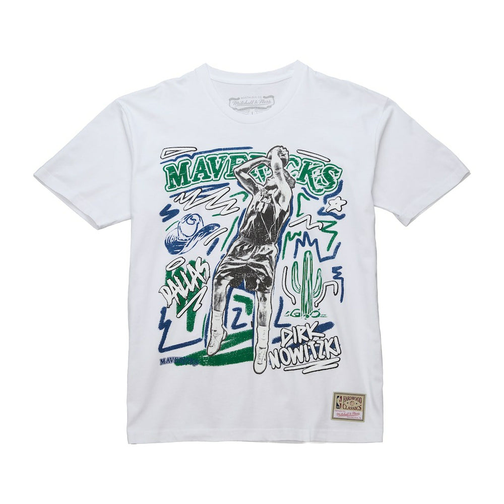 Dirk Nowitzki Dallas Mavericks Hardwood Classics Chalked Up T-Shirt White - Mitchell & Ness