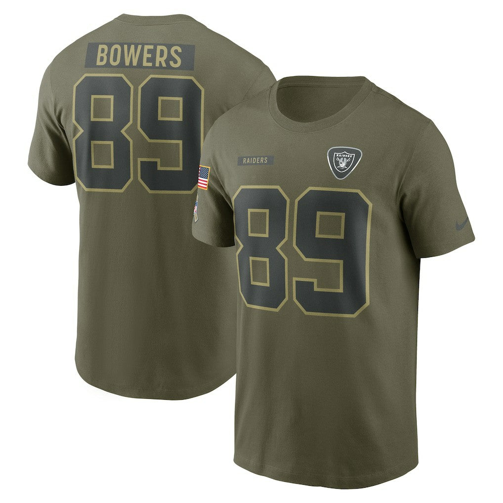 Brock Bowers Las Vegas Raiders 2025 Salute to Service Name & Number T-Shirt - Olive T-shirts