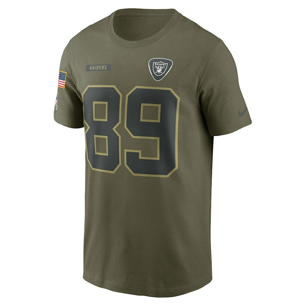 Brock Bowers Las Vegas Raiders 2025 Salute to Service Name & Number T-Shirt - Olive T-shirts