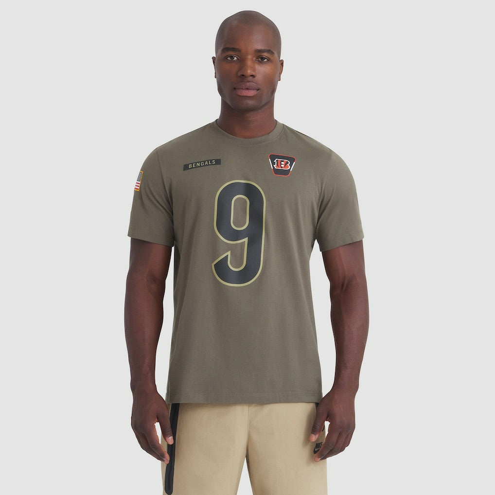 Joe Burrow Cincinnati Bengals 2025 Salute to Service Name & Number T-Shirt - Olive T-shirts