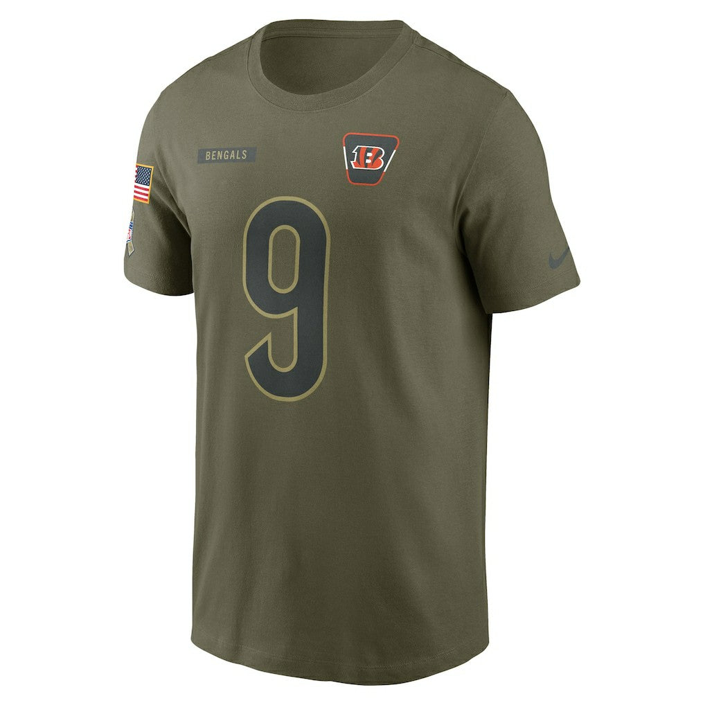 Joe Burrow Cincinnati Bengals 2025 Salute to Service Name & Number T-Shirt - Olive T-shirts