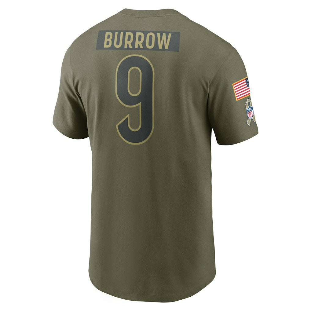 Joe Burrow Cincinnati Bengals 2025 Salute to Service Name & Number T-Shirt - Olive T-shirts
