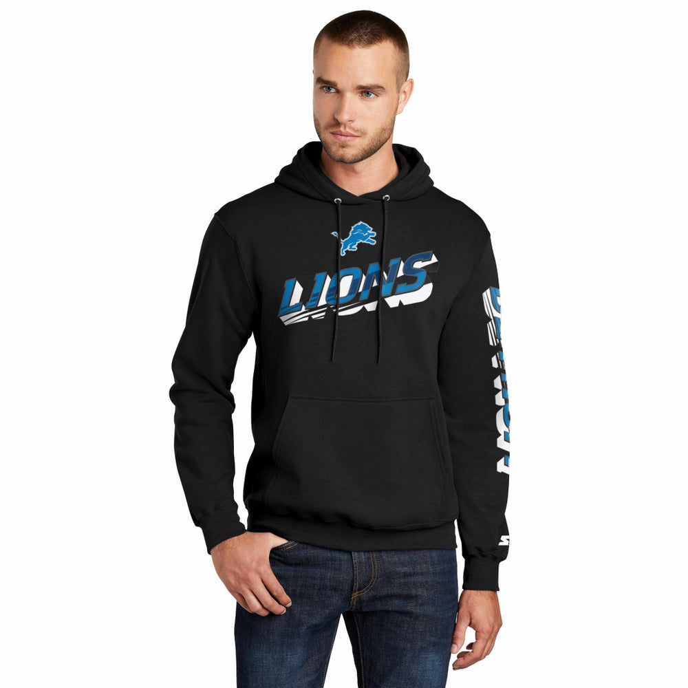 Detroit Lions Starter Wordmark Logo Pullover Hoodie - Black Hoodies