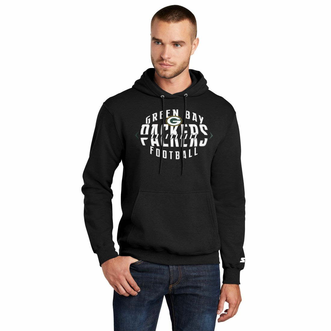 Green Bay Packers Starter Football Pullover Hoodie - Black Hoodies