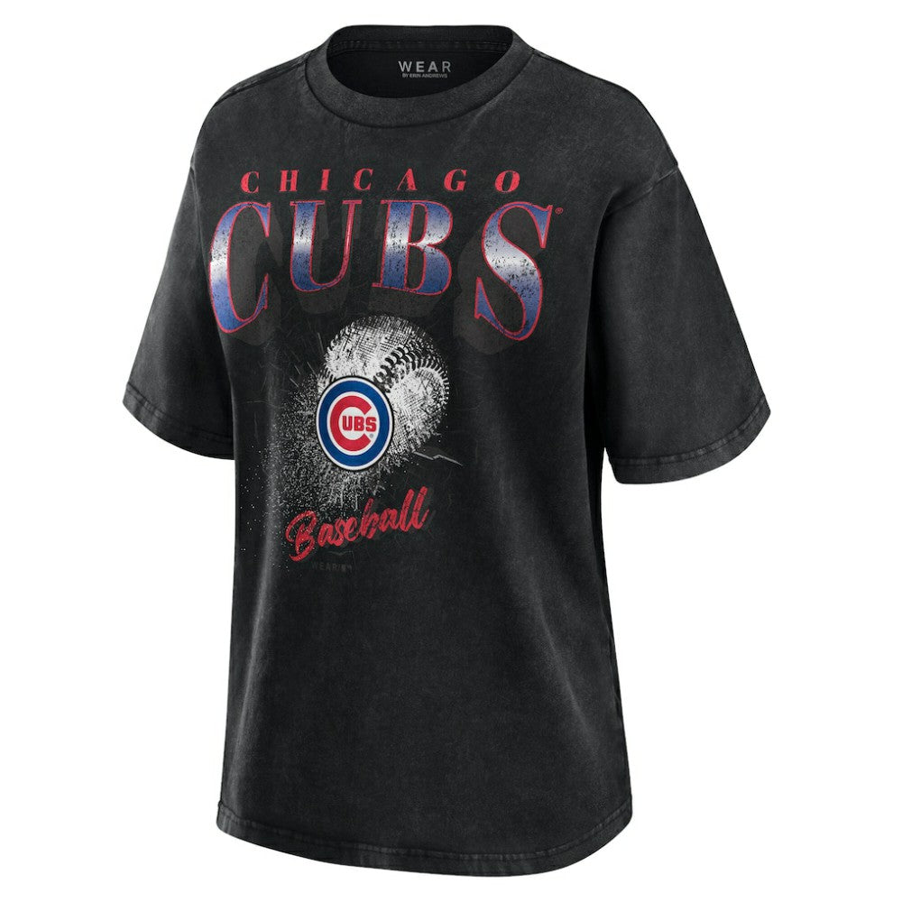 Chicago Cubs WEAR by Erin Andrews Women's Oversized Boyfriend T-Shirt - Charcoal T-shirts