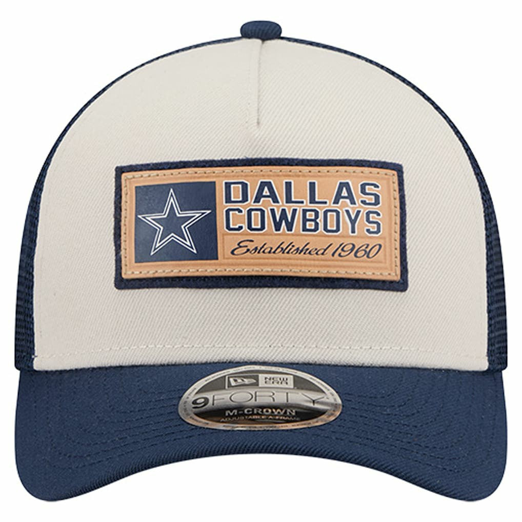 Dallas Cowboys New Era Two-Tone Text 9FORTY M-Crown Adjustable Hat - Stone/Navy Hats